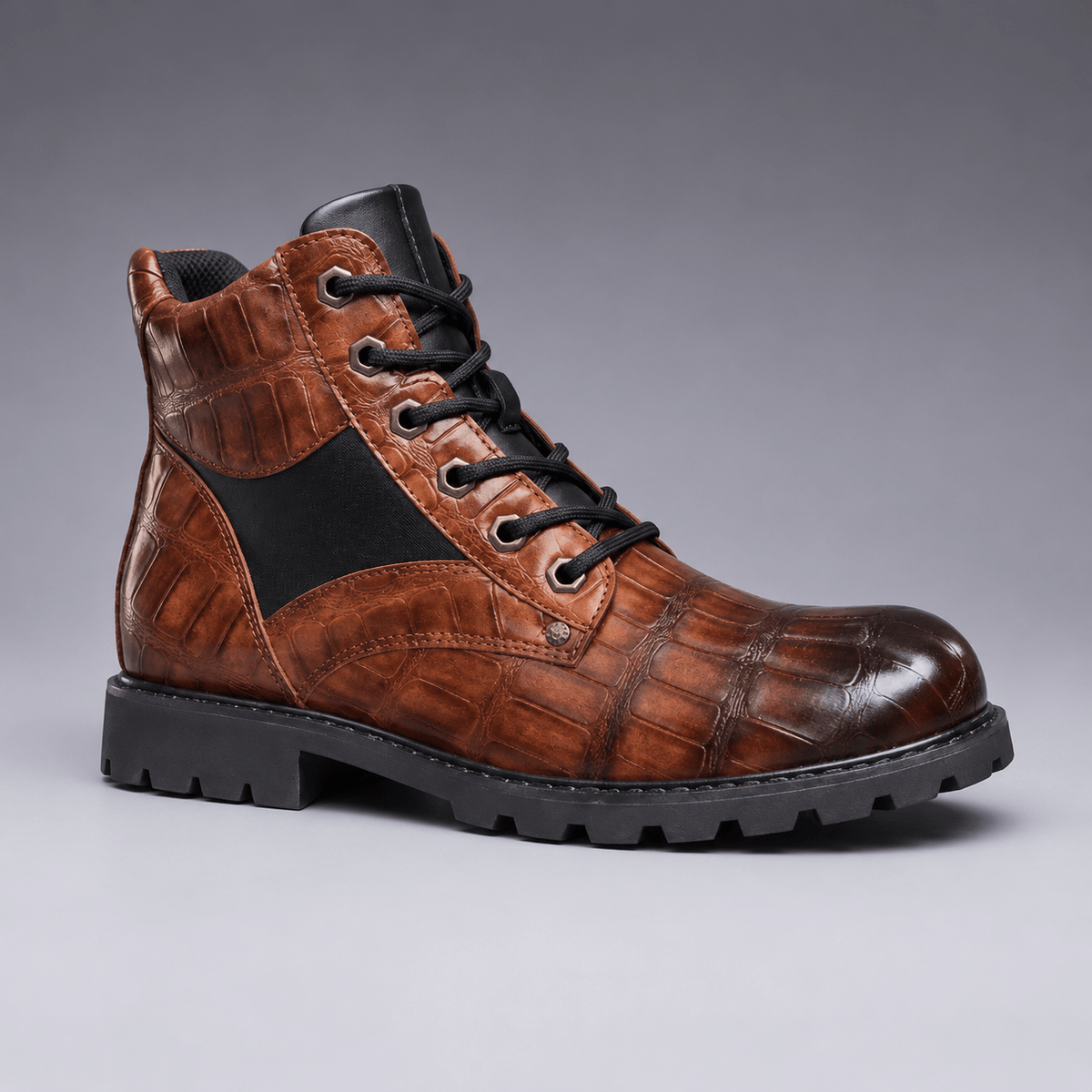 Marcus - Men's Croc-Embossed Lace-Up Ankle Boots