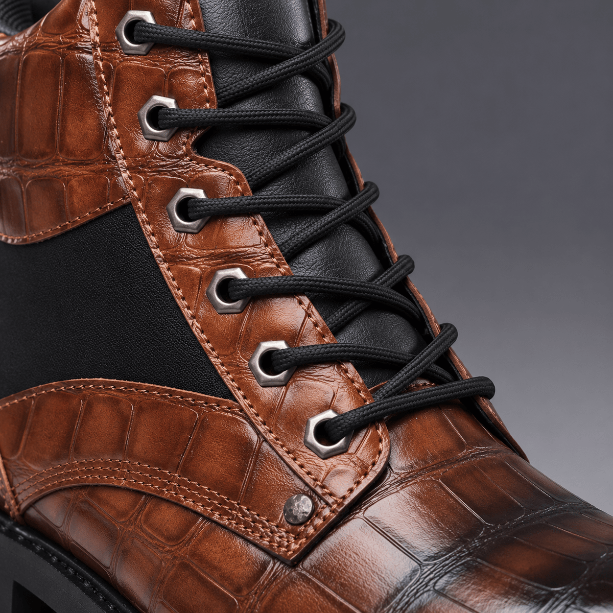 Marcus - Men's Croc-Embossed Lace-Up Ankle Boots
