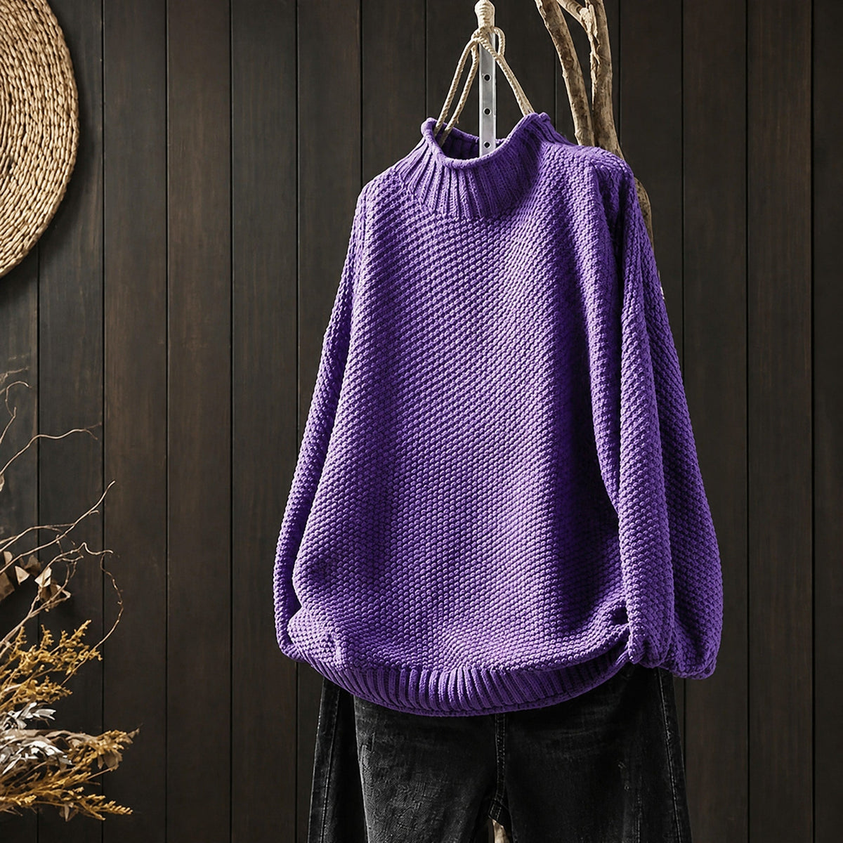 Oskar - Men's Oversized Mock Neck Knit Sweater with Ribbed Cuffs