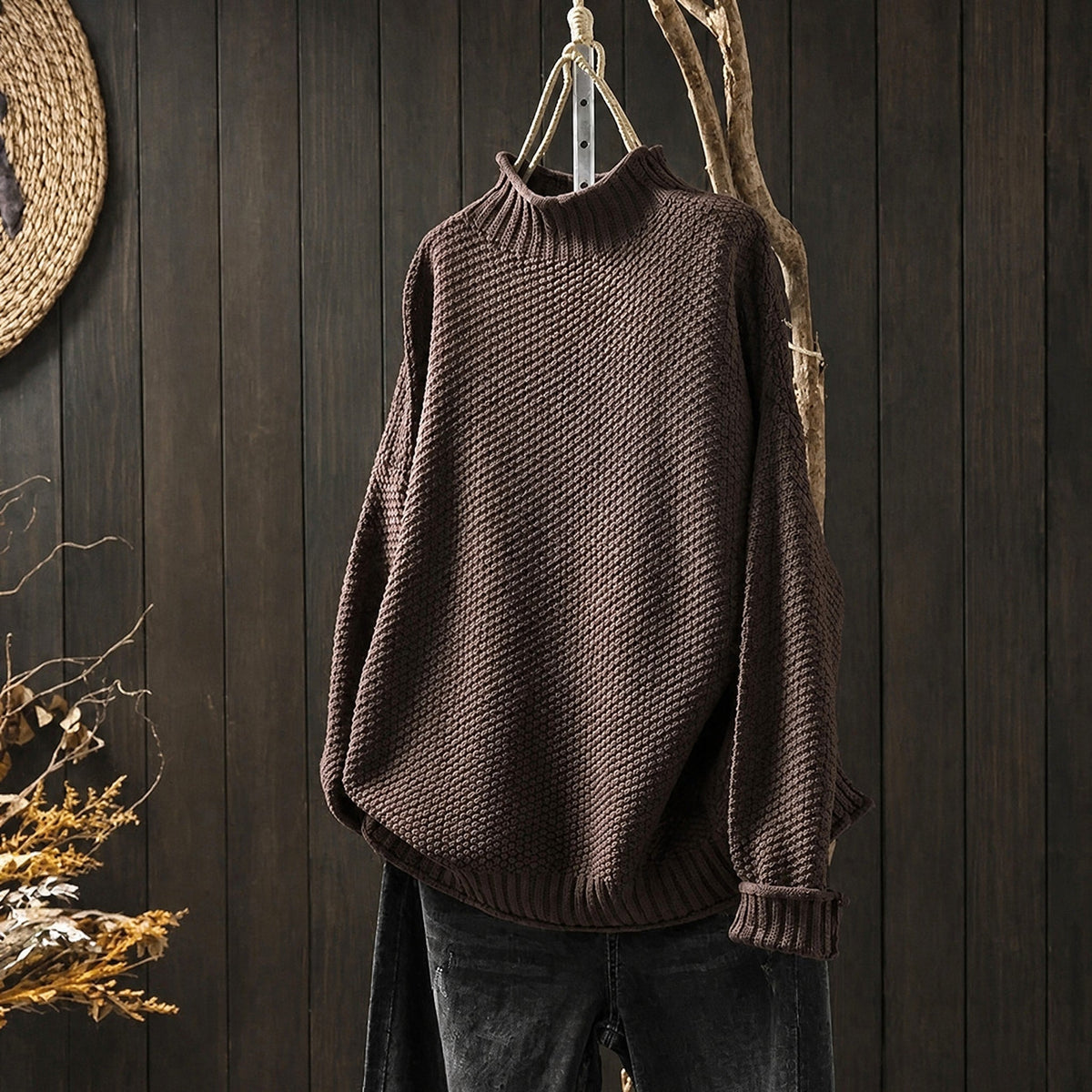 Oskar - Men's Oversized Mock Neck Knit Sweater with Ribbed Cuffs