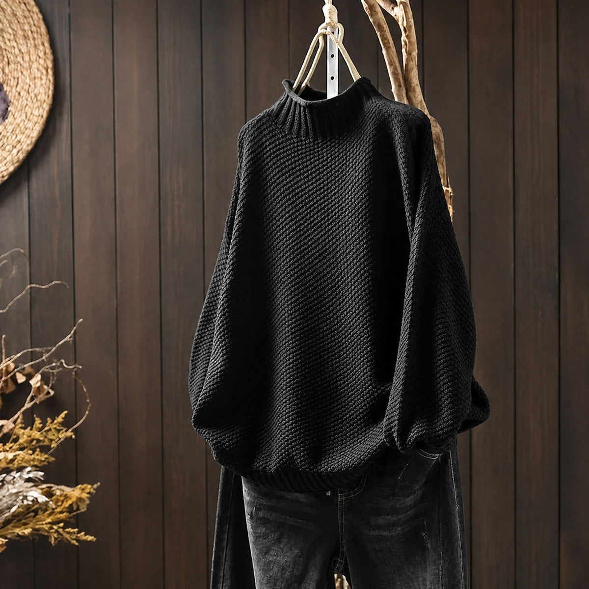 Oskar - Men's Oversized Mock Neck Knit Sweater with Ribbed Cuffs