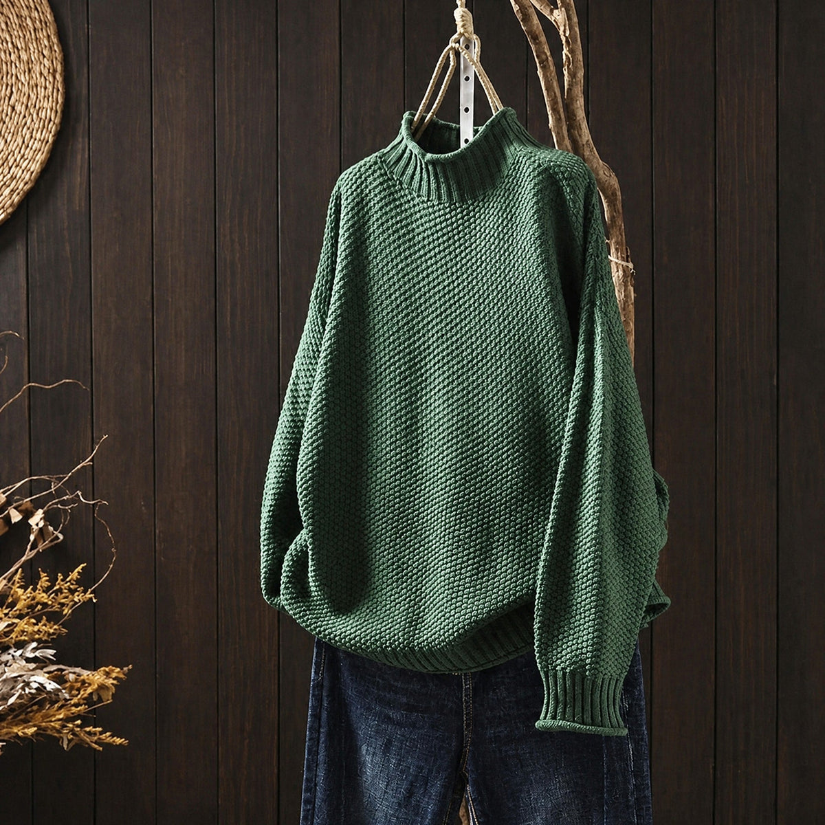 Oskar - Men's Oversized Mock Neck Knit Sweater with Ribbed Cuffs