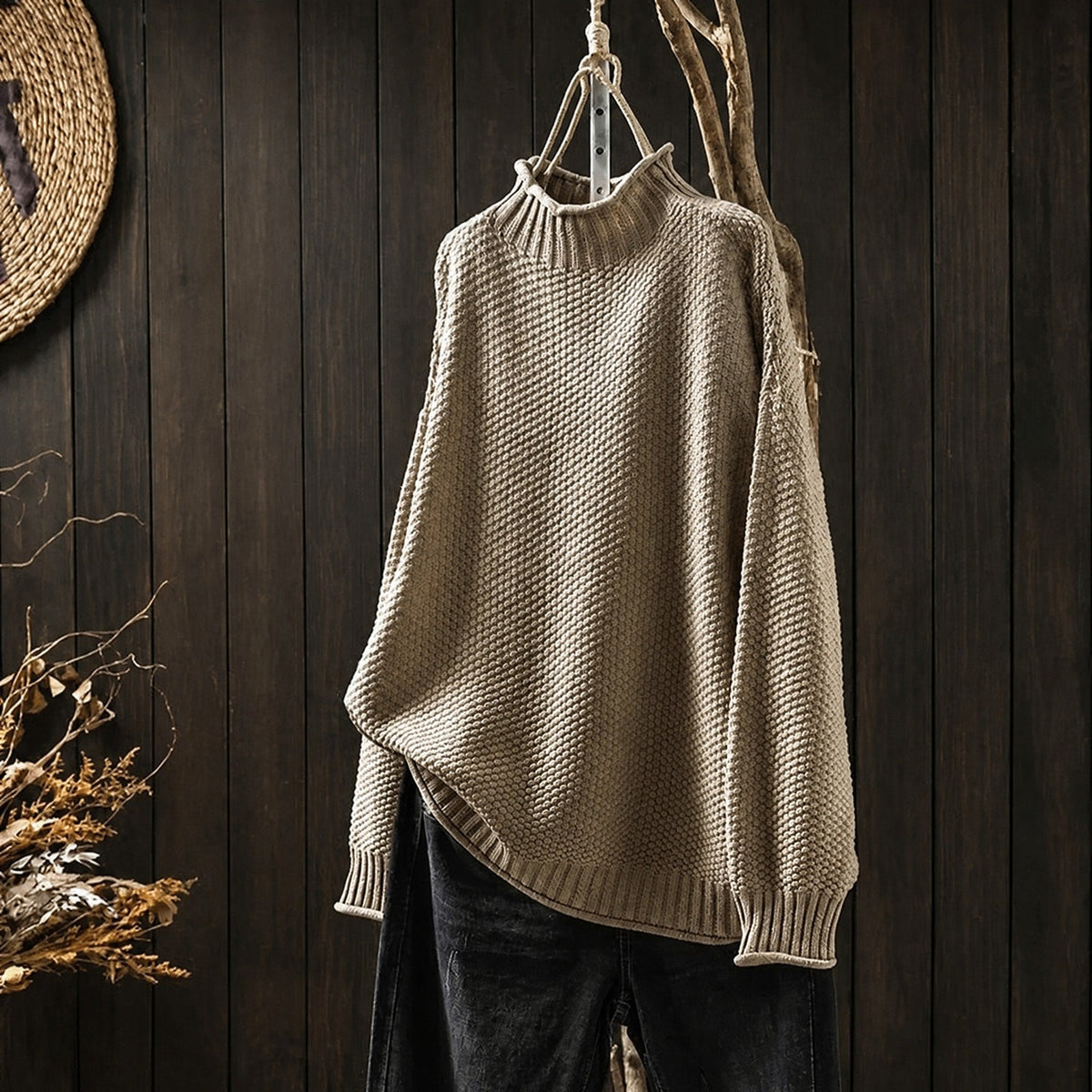 Oskar - Men's Oversized Mock Neck Knit Sweater with Ribbed Cuffs