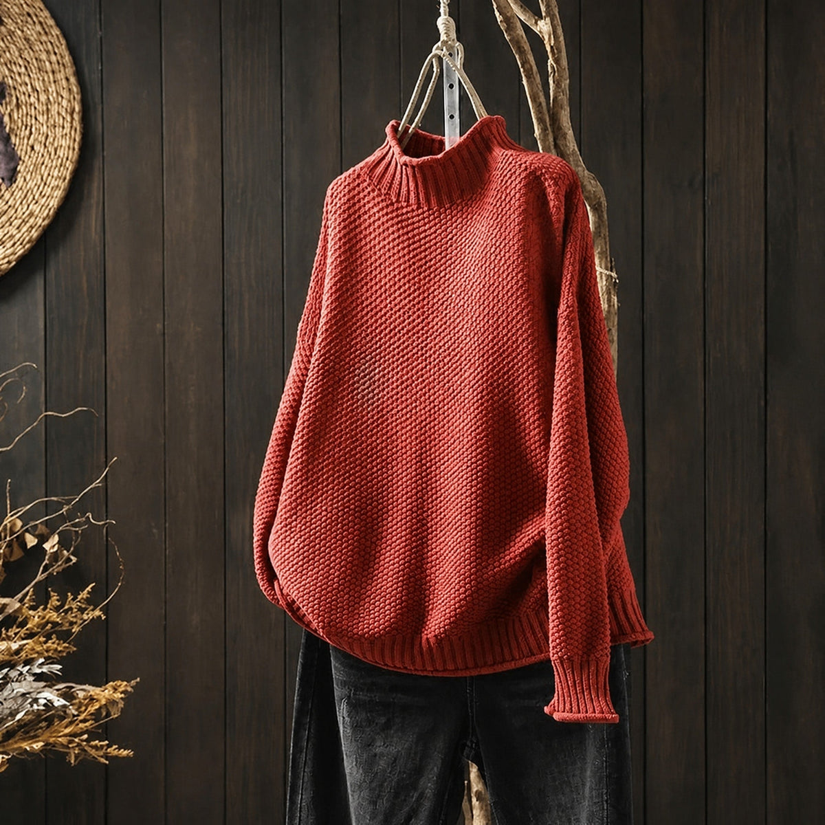 Oskar - Men's Oversized Mock Neck Knit Sweater with Ribbed Cuffs