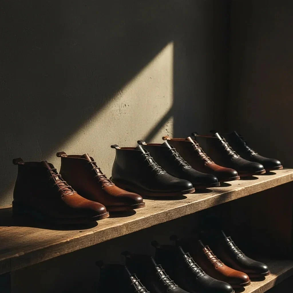Marcus - Men's Lace-Up Ankle Boots with Stacked Heel