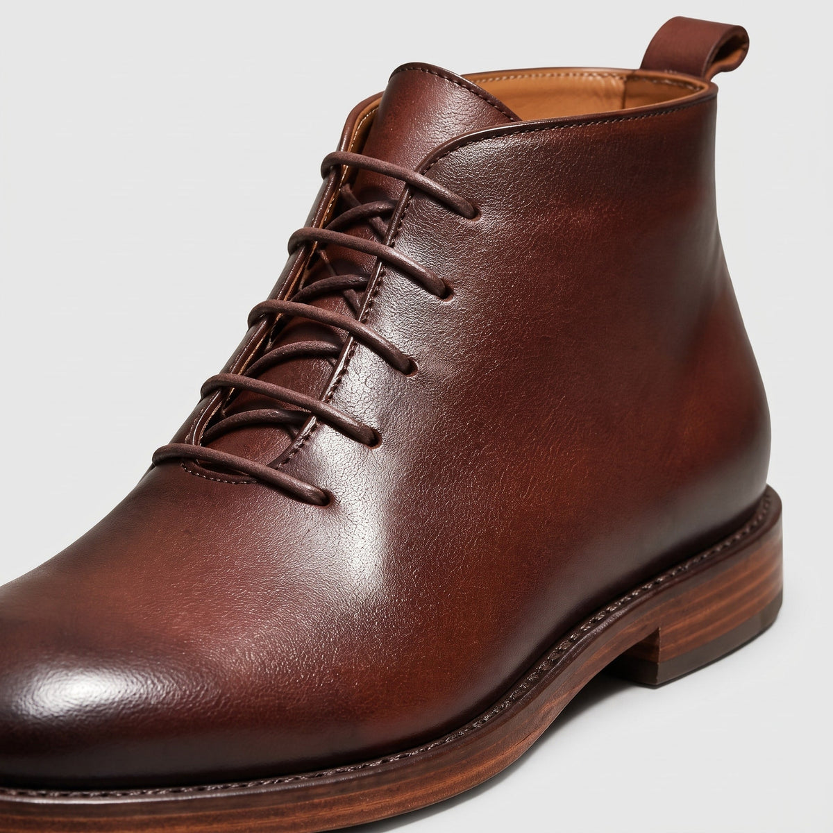 Marcus - Men's Lace-Up Ankle Boots with Stacked Heel