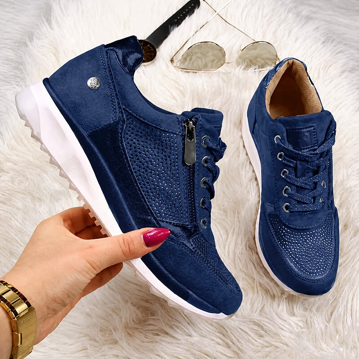 Rowan - Women's Supportive Lace-Up Sneaker with Rhinestone Detail