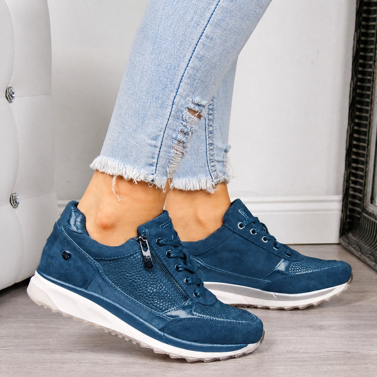 Rowan - Women's Supportive Lace-Up Sneaker with Rhinestone Detail