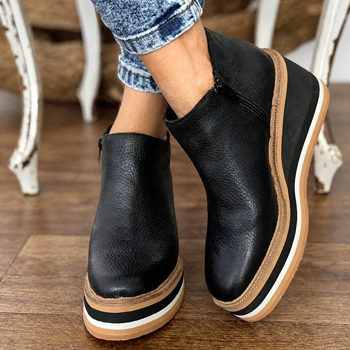 Rowan - Women's Supportive Platform Wedge Ankle Boots with Side Zip Closure