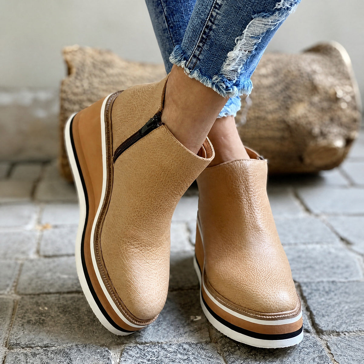 Rowan - Women's Supportive Platform Wedge Ankle Boots with Side Zip Closure