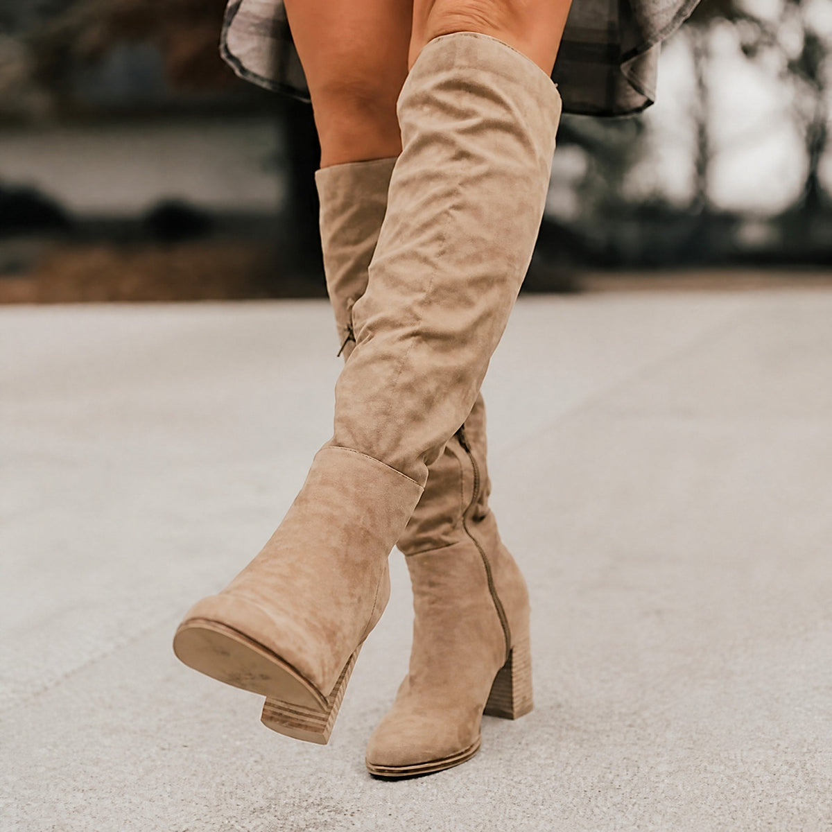 Rowan - Women's Slouchy Knee-High Suede Boots with Buckle Strap