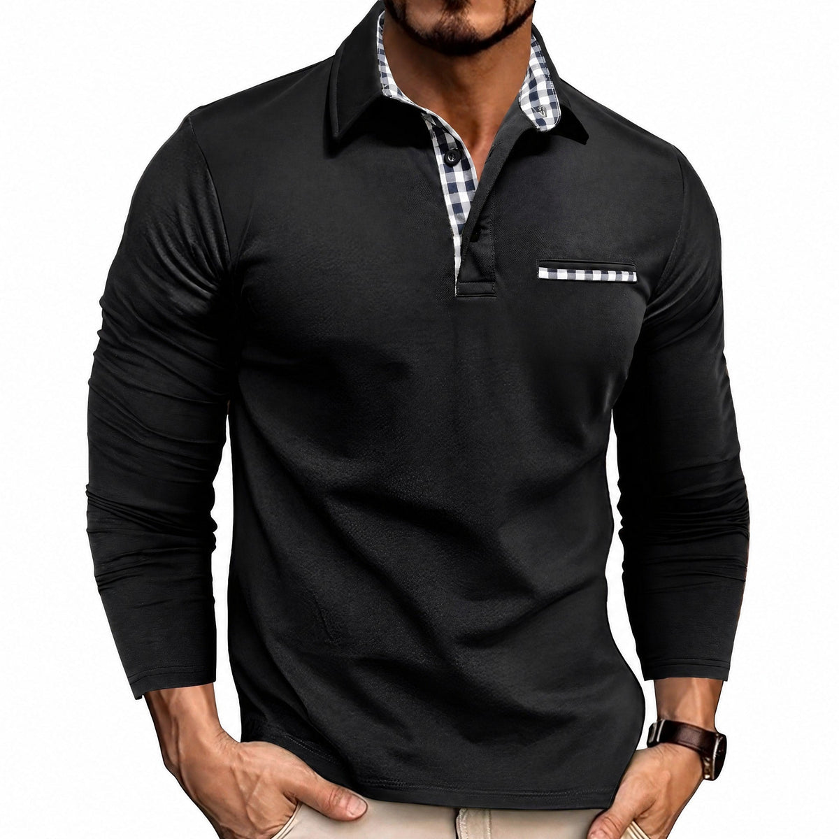 Rupert - Men's Long Sleeve Polo Shirt with Contrast Trim