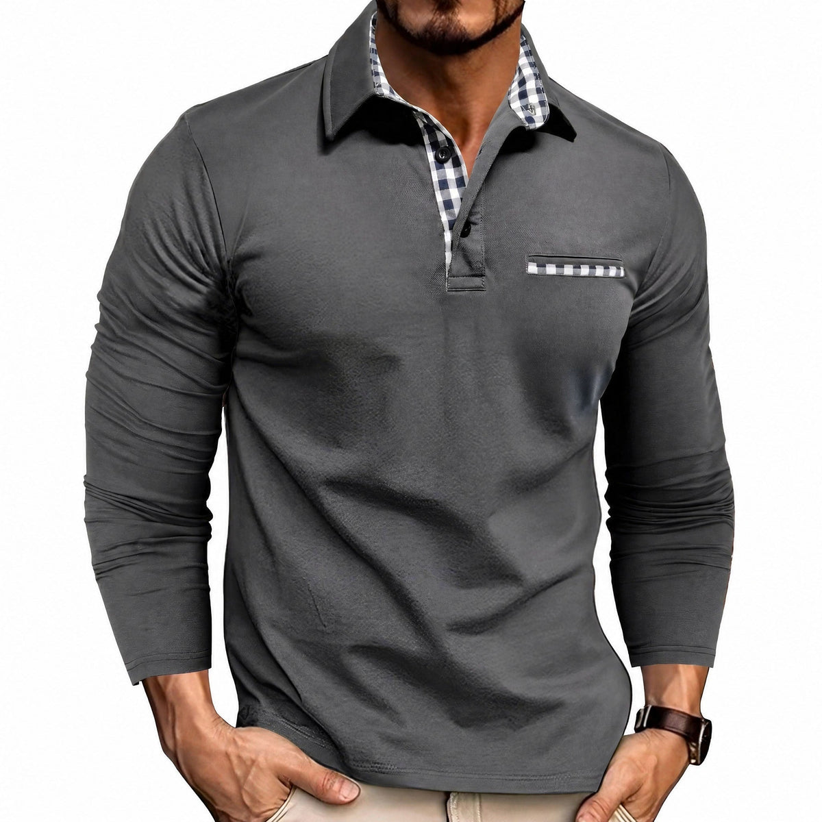 Rupert - Men's Long Sleeve Polo Shirt with Contrast Trim