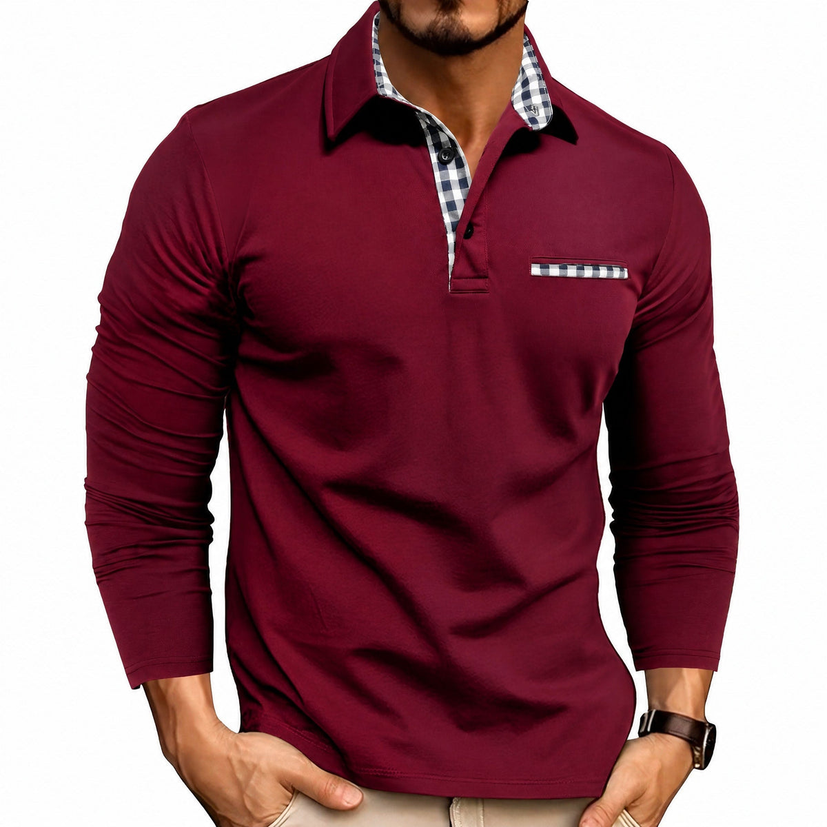Rupert - Men's Long Sleeve Polo Shirt with Contrast Trim