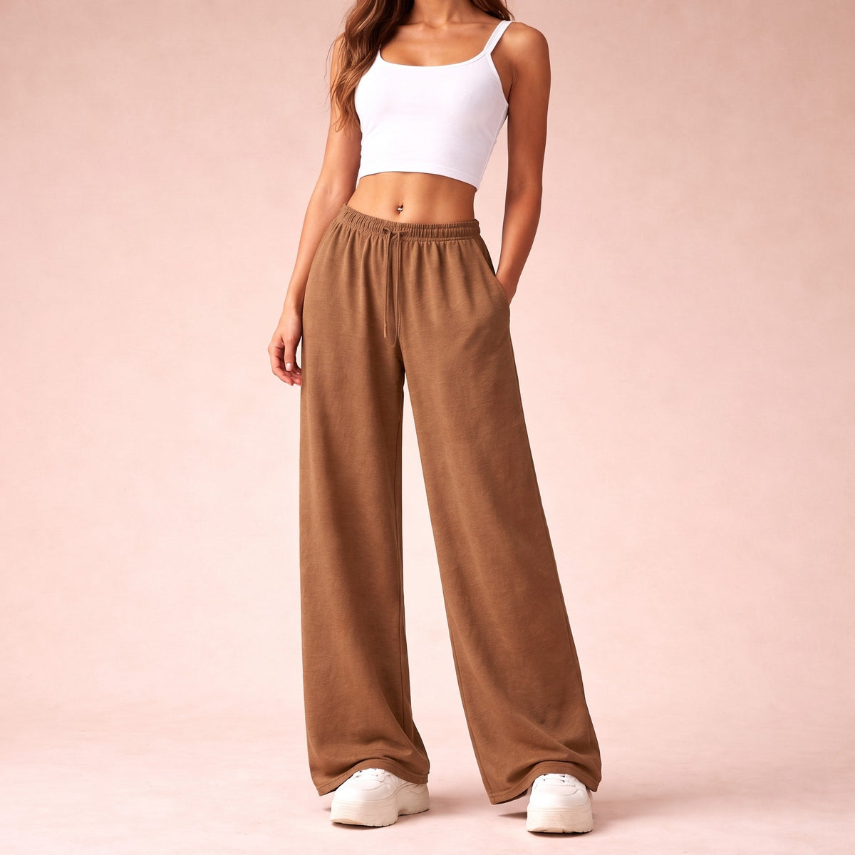 Sofia - Women's High-Waisted Wide-Leg Drawstring Jogger Pants