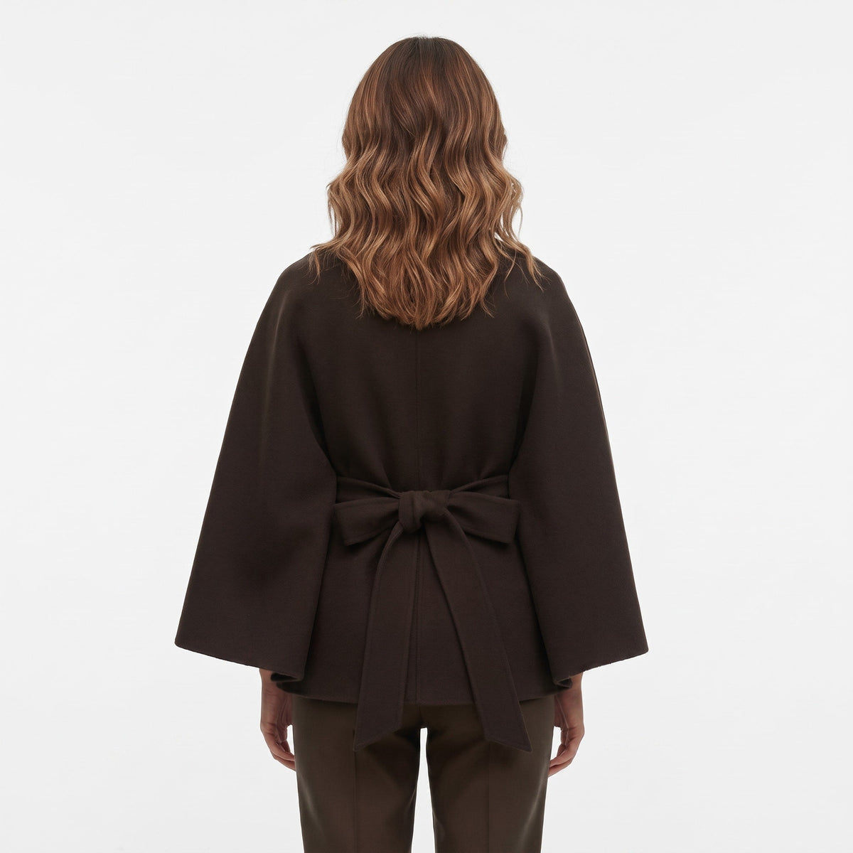 Sophia - Women's Belted Cape Coat with High Collar and Batwing Sleeves