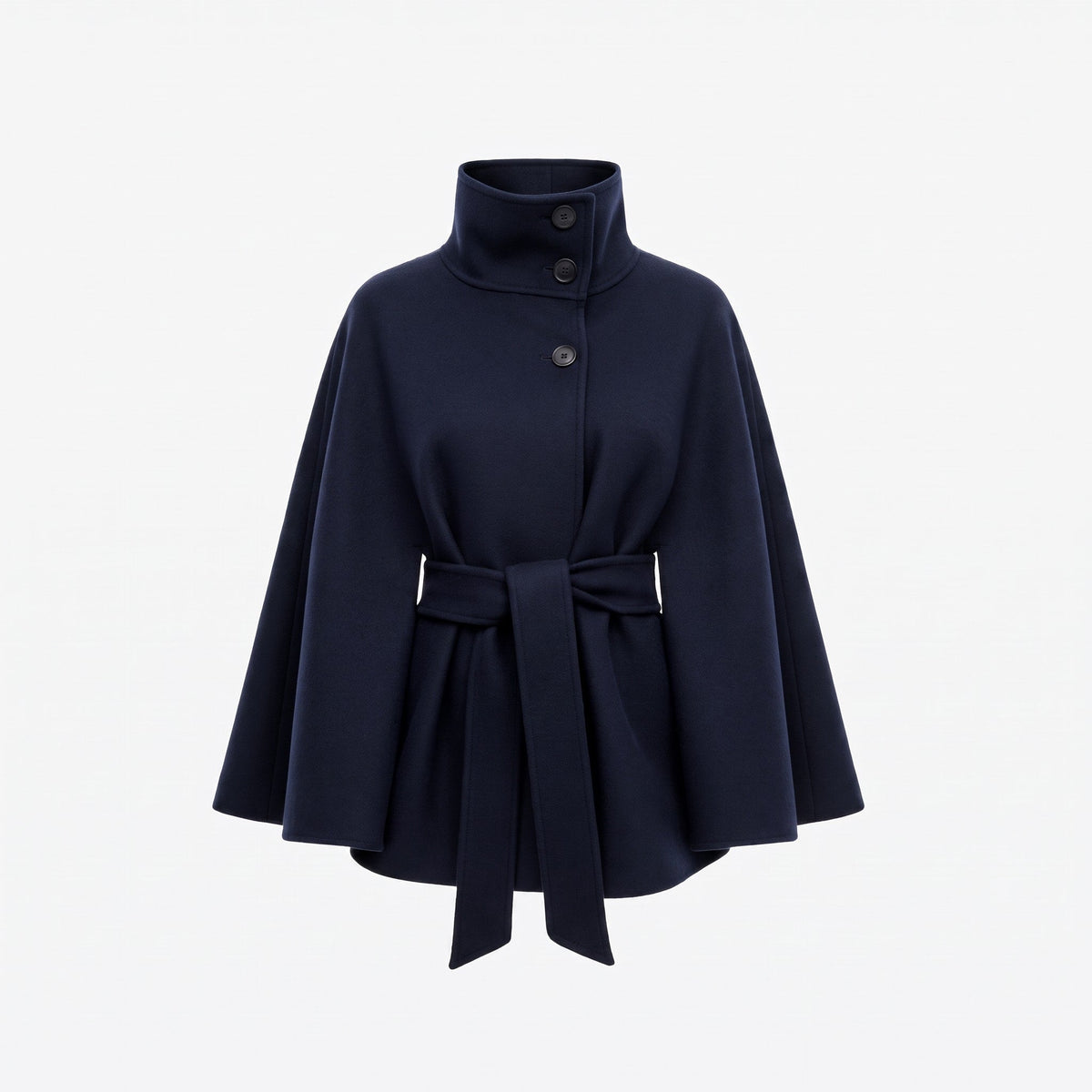 Sophia - Women's Belted Cape Coat with High Collar and Batwing Sleeves