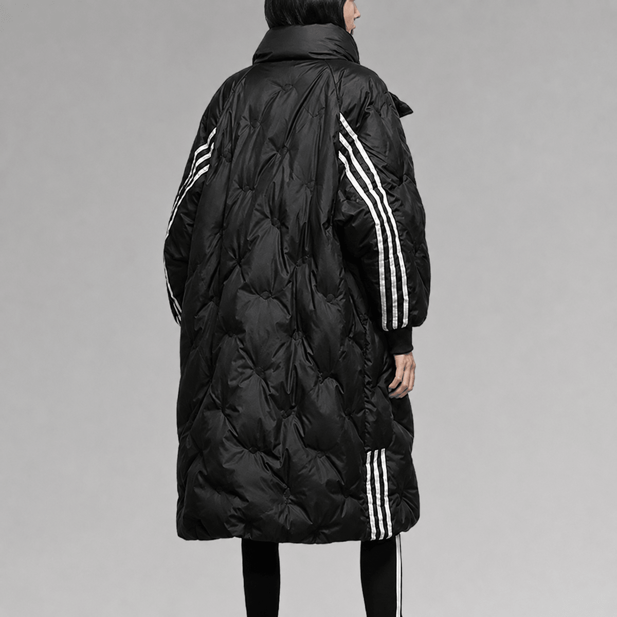 Sophia - Women's Hooded Longline Puffer Coat with Striped Cuffs