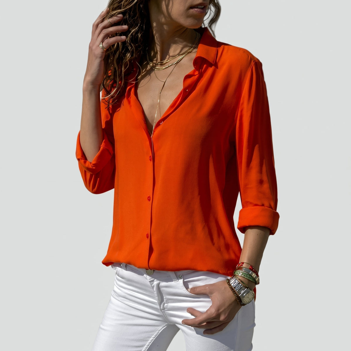 Sophia - Women's Long Sleeve Button-Down Collared Blouse