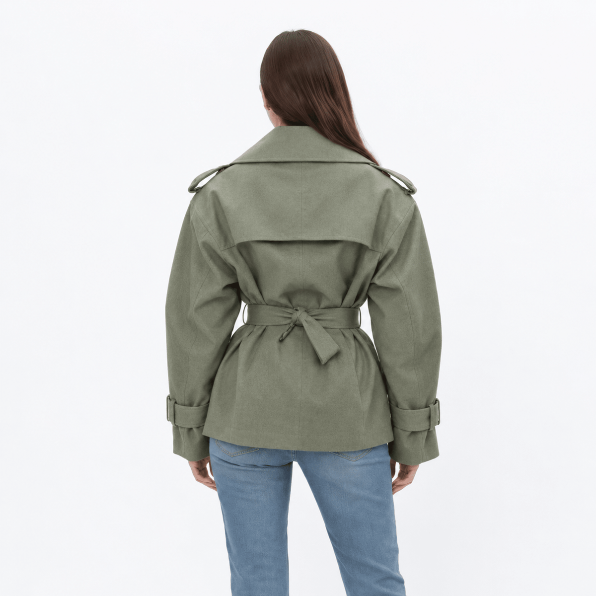 Sophie - Women's Belted Cropped Trench Jacket with Notch Lapel