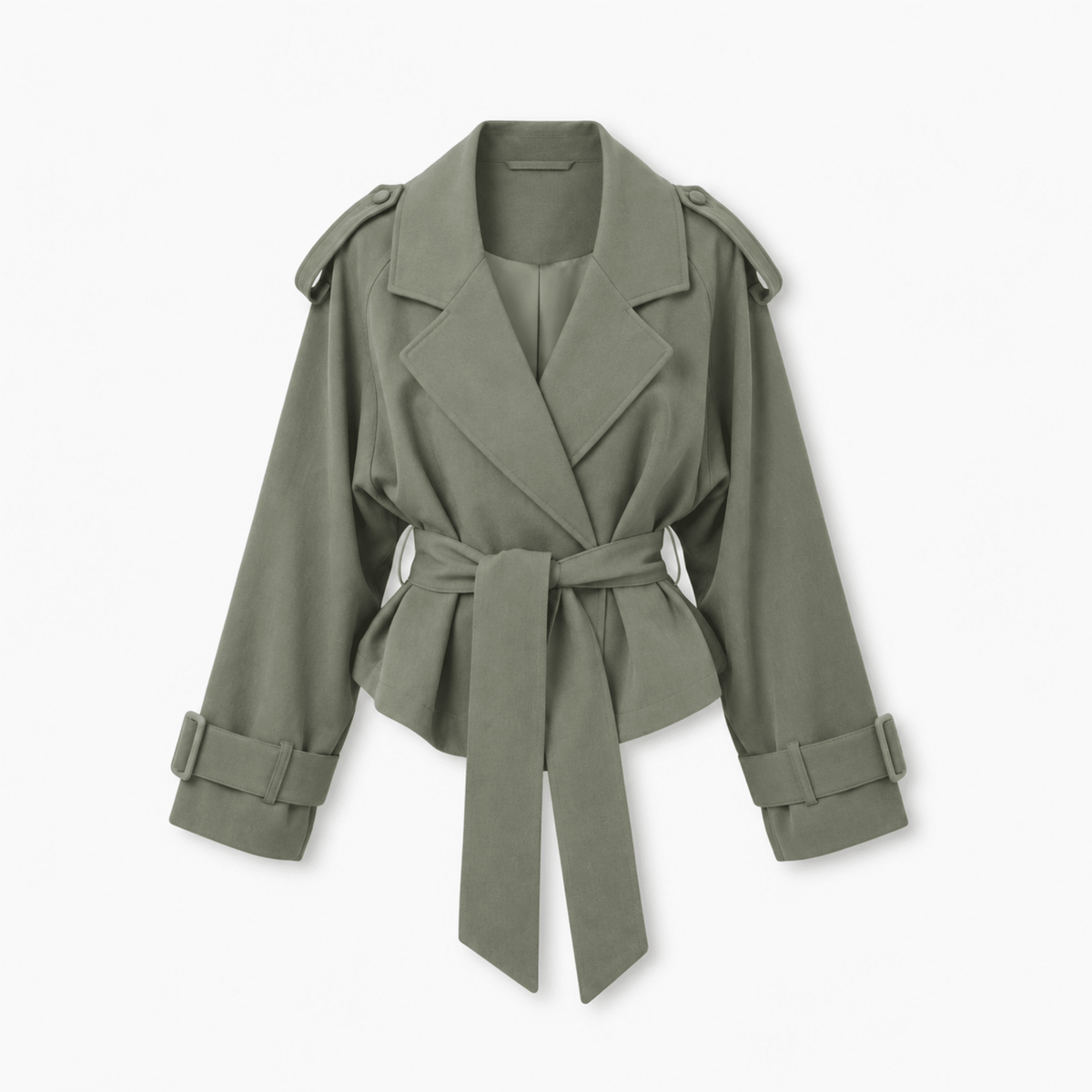 Sophie - Women's Belted Cropped Trench Jacket with Notch Lapel