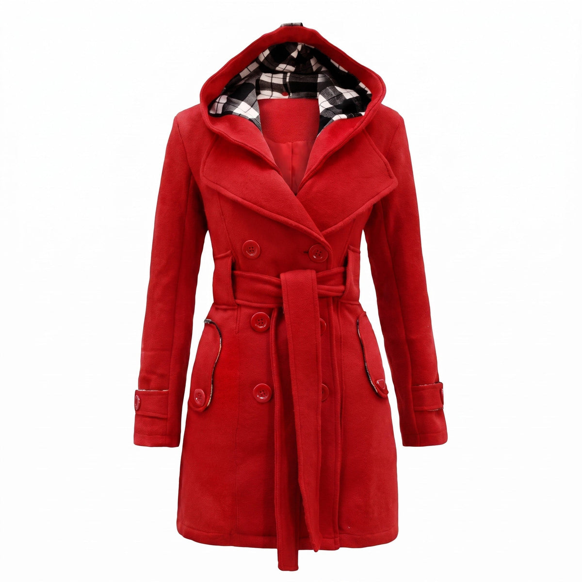 Sophie - Women's Double-Breasted Hooded Wool Coat with Belted Waist