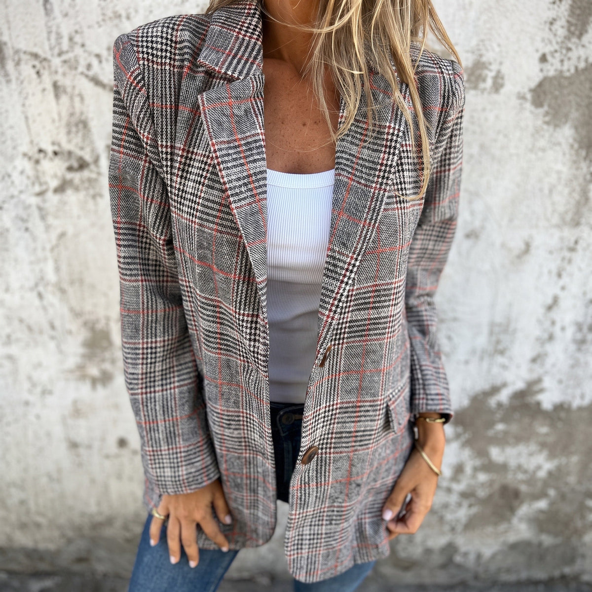 Sophie - Women's Double-Breasted Plaid Blazer with Notch Lapel