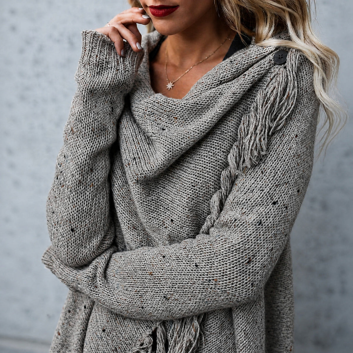 Sophie - Women's Fringe Waterfall Cardigan with Asymmetric Hem