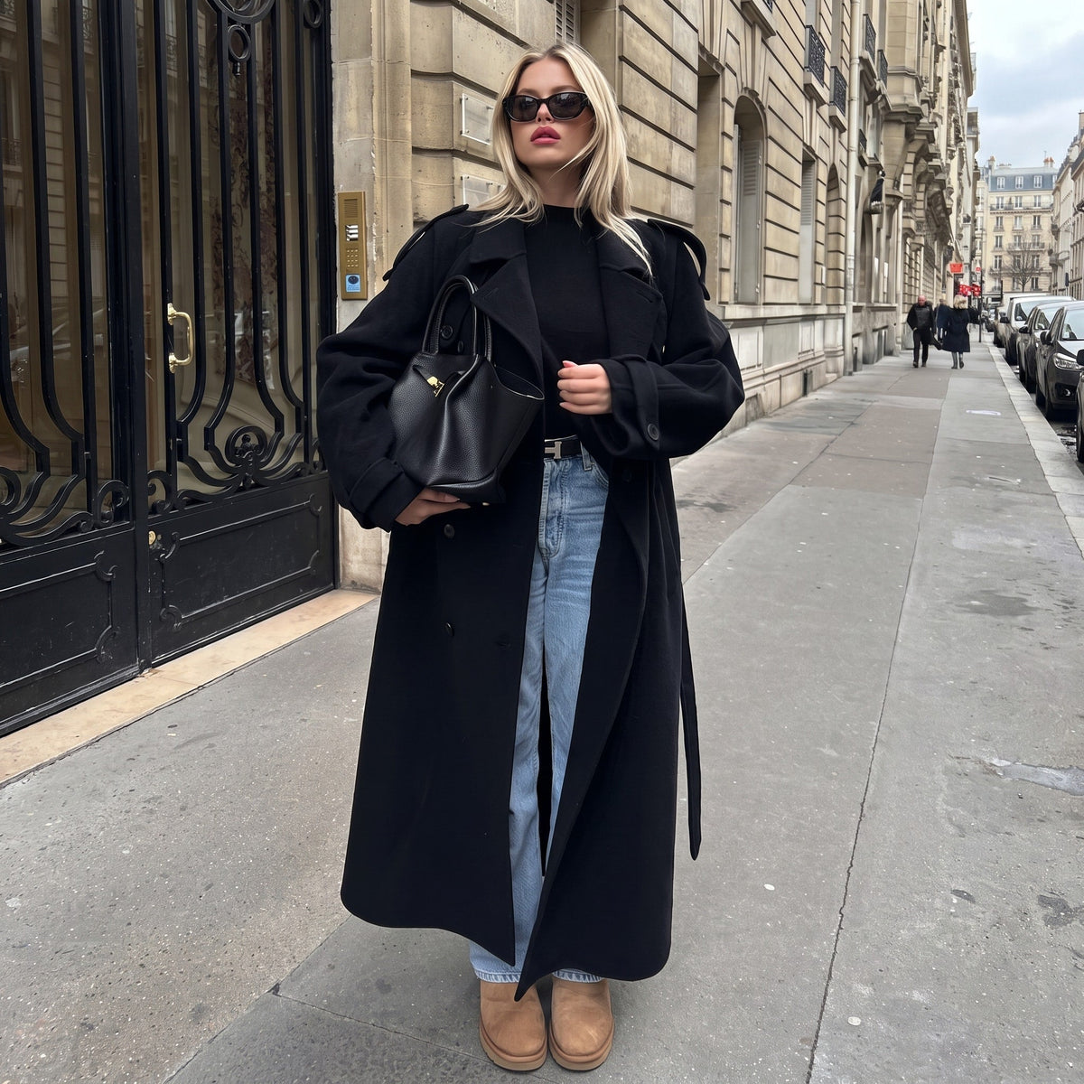 Sophie - Women's Longline Double-Breasted Trench Coat with Belted Waist
