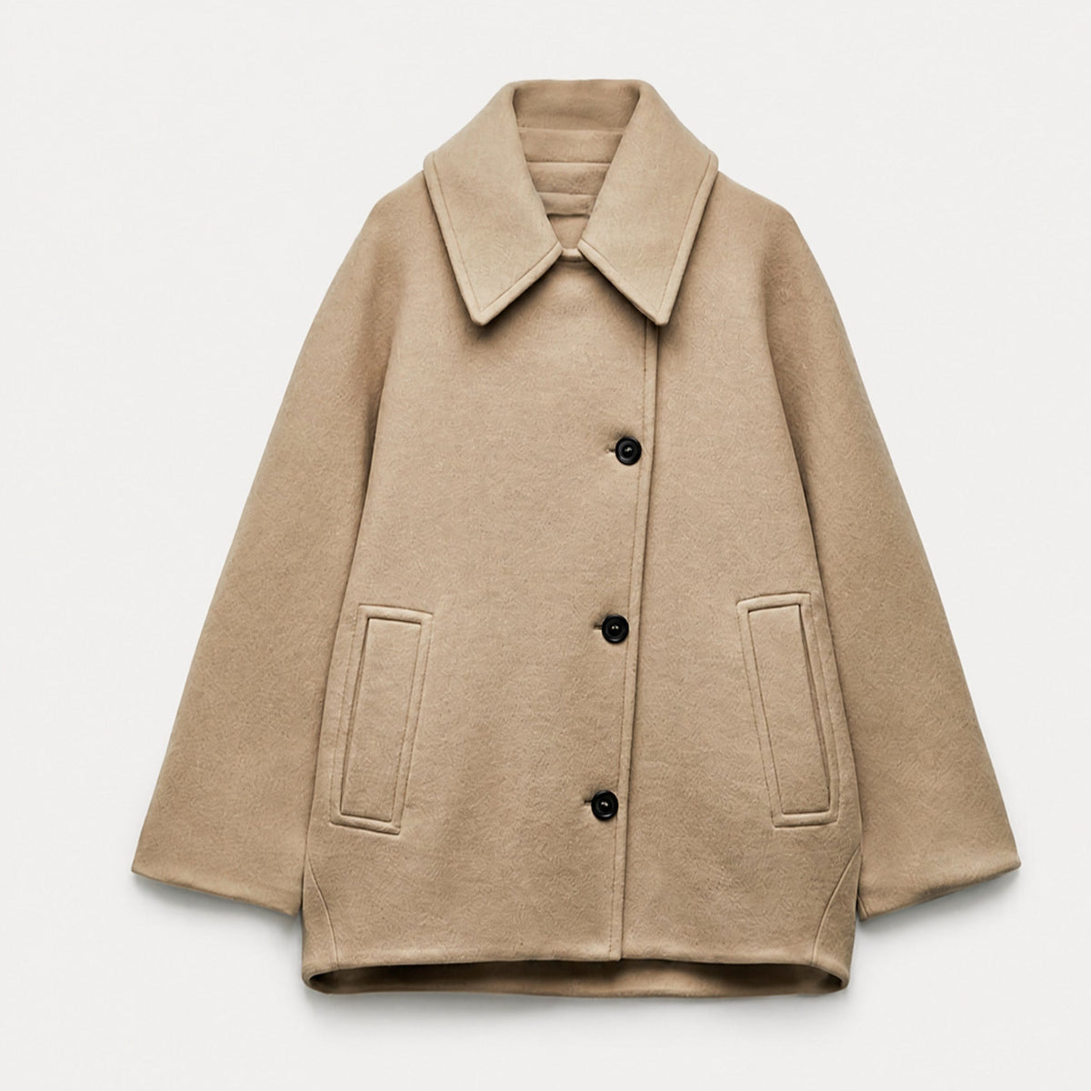 Sophie - Women's Oversized Cropped Wool-Look Jacket with Wide Collar