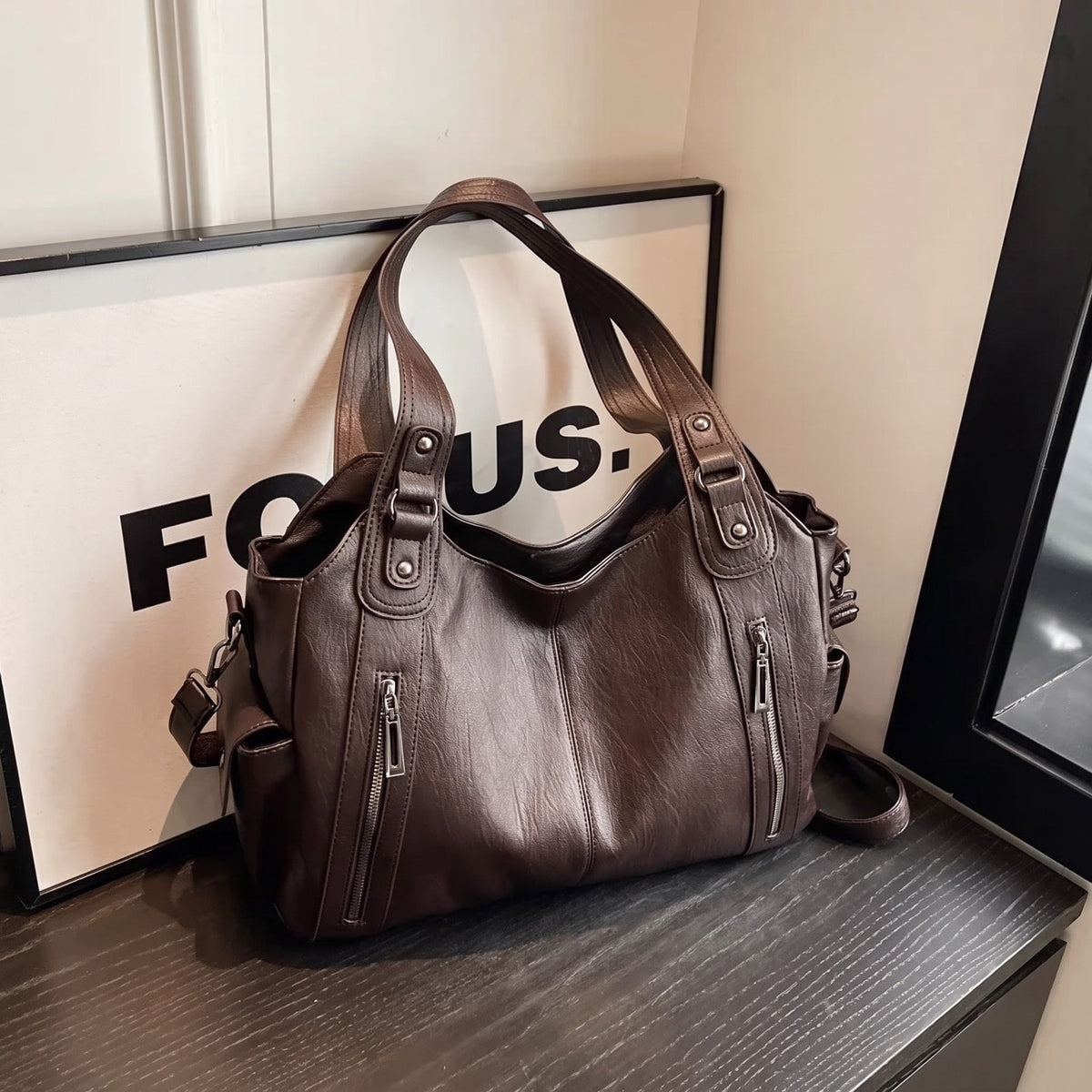 Sophie - Women's Zip Pocket Slouchy Shoulder Tote Bag