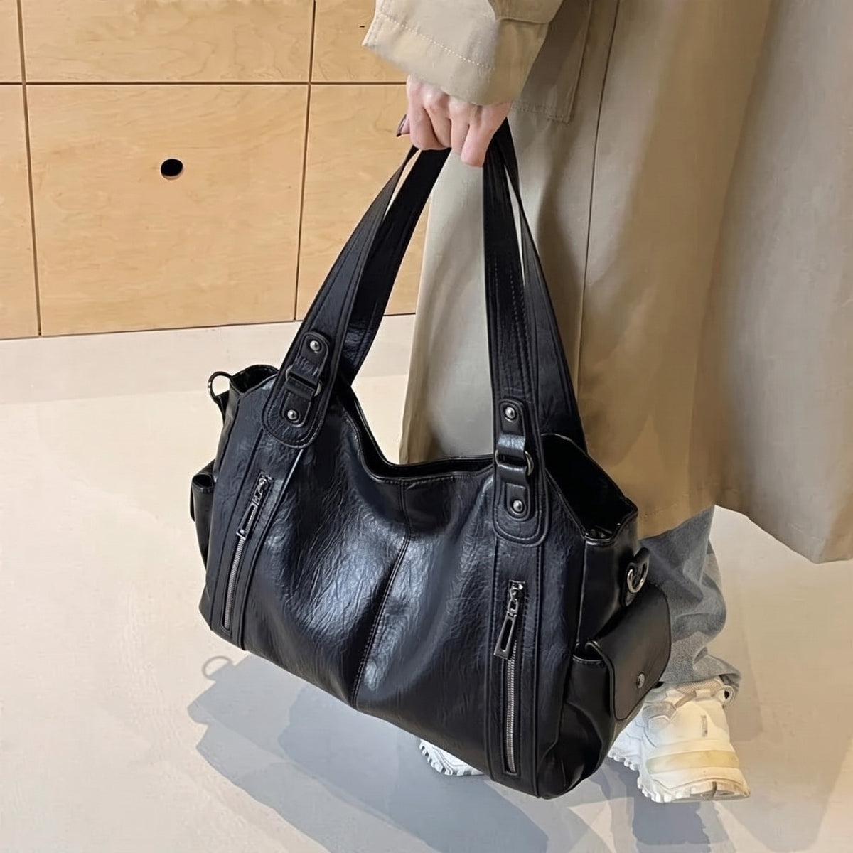 Sophie - Women's Zip Pocket Slouchy Shoulder Tote Bag