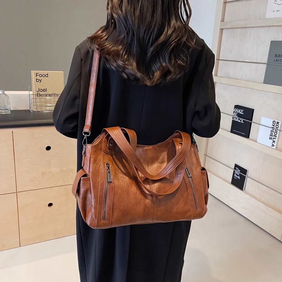 Sophie - Women's Zip Pocket Slouchy Shoulder Tote Bag