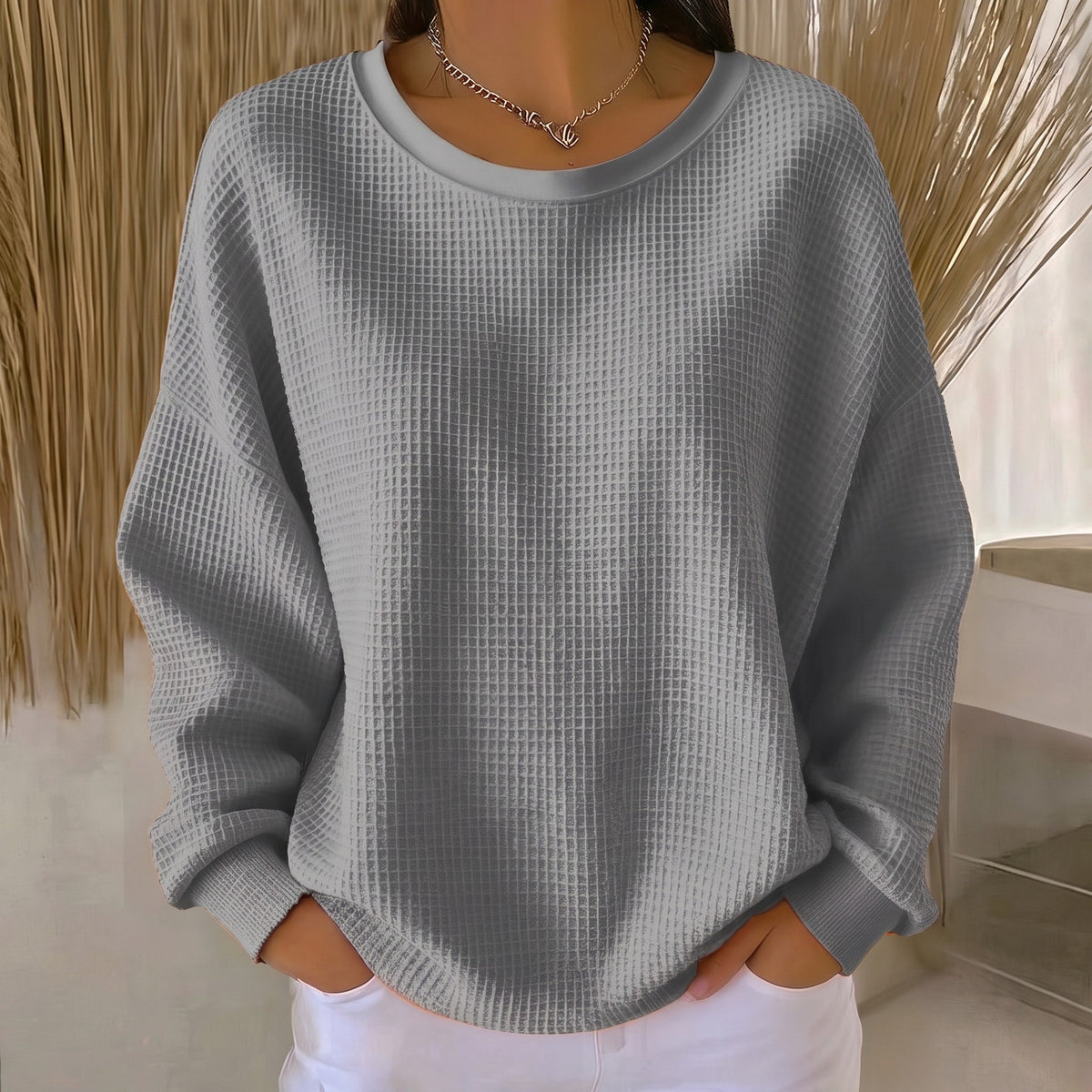 Sophie - Women's Oversized Waffle Knit Crewneck Sweater
