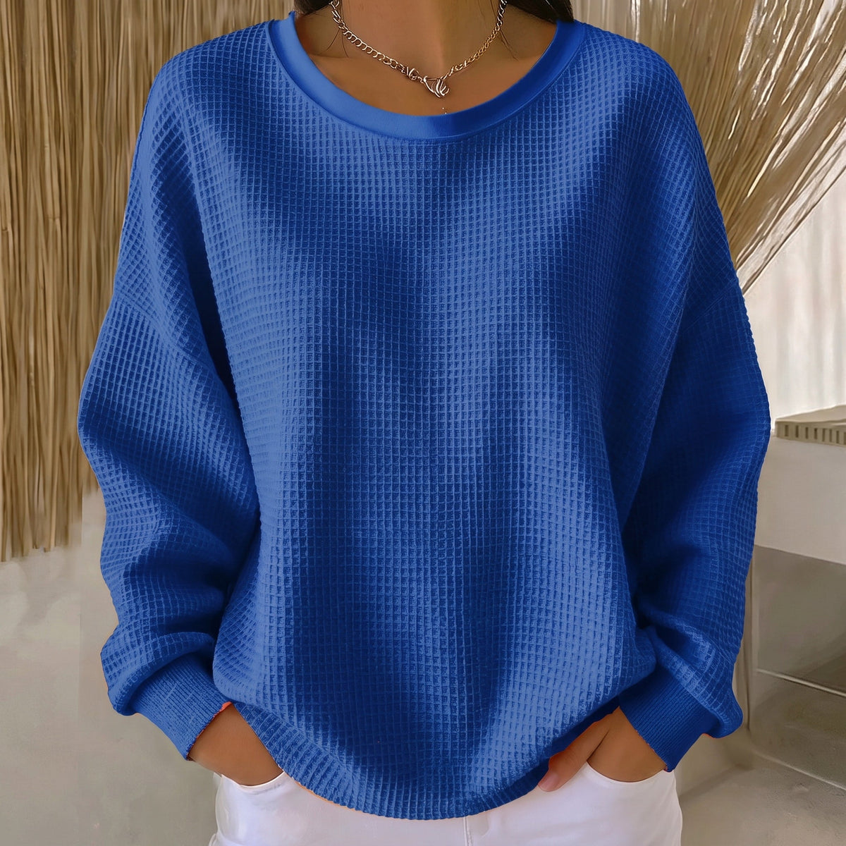 Sophie - Women's Oversized Waffle Knit Crewneck Sweater