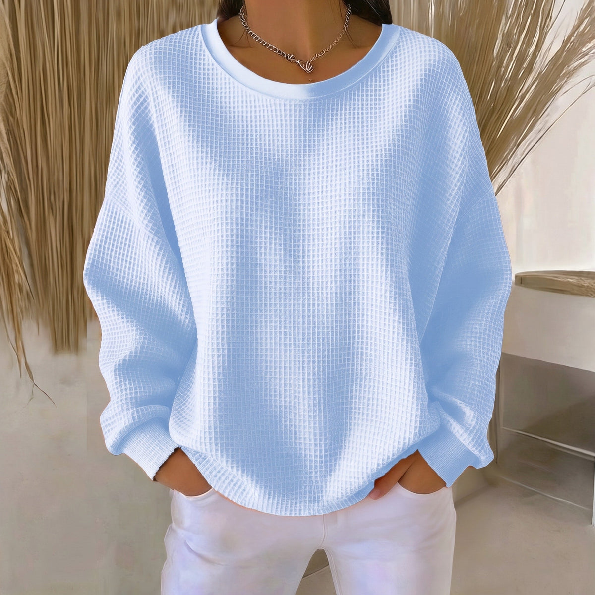 Sophie - Women's Oversized Waffle Knit Crewneck Sweater