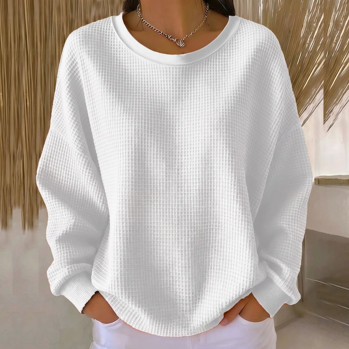 Sophie - Women's Oversized Waffle Knit Crewneck Sweater