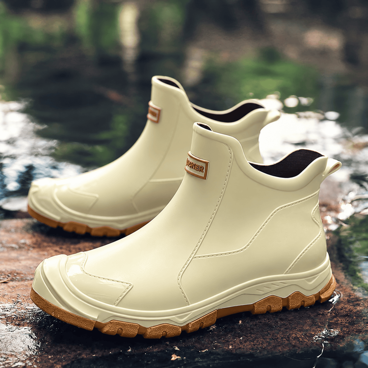 Tom - Men's Waterproof Slip-On Ankle Rain Boots with Non-Slip Sole