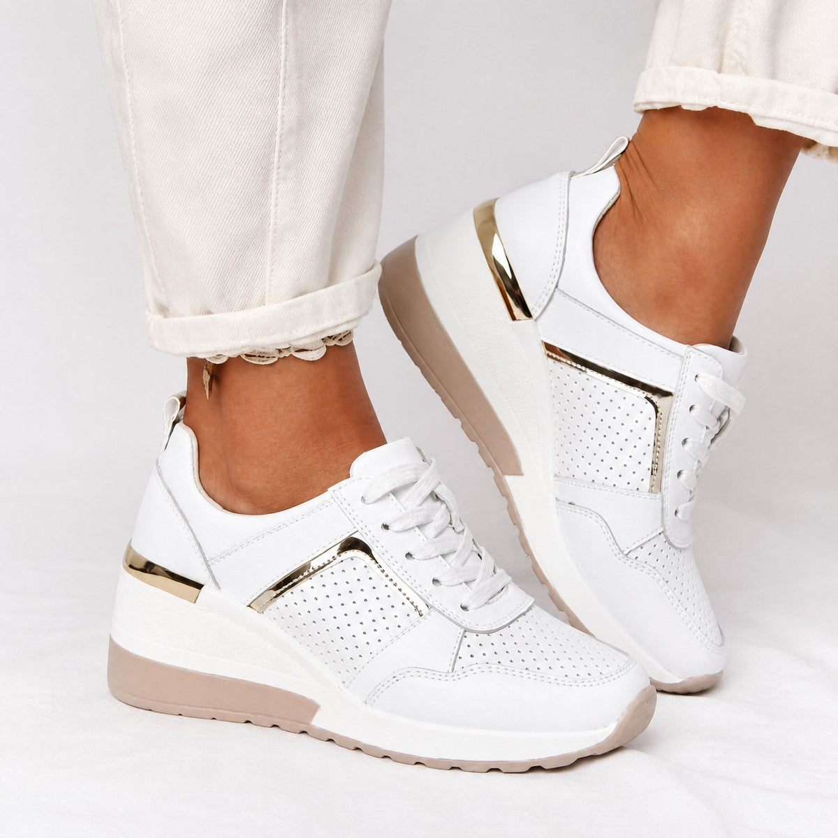 Wiktoria - Women's Supportive Wedge Sneakers with Perforated Panels