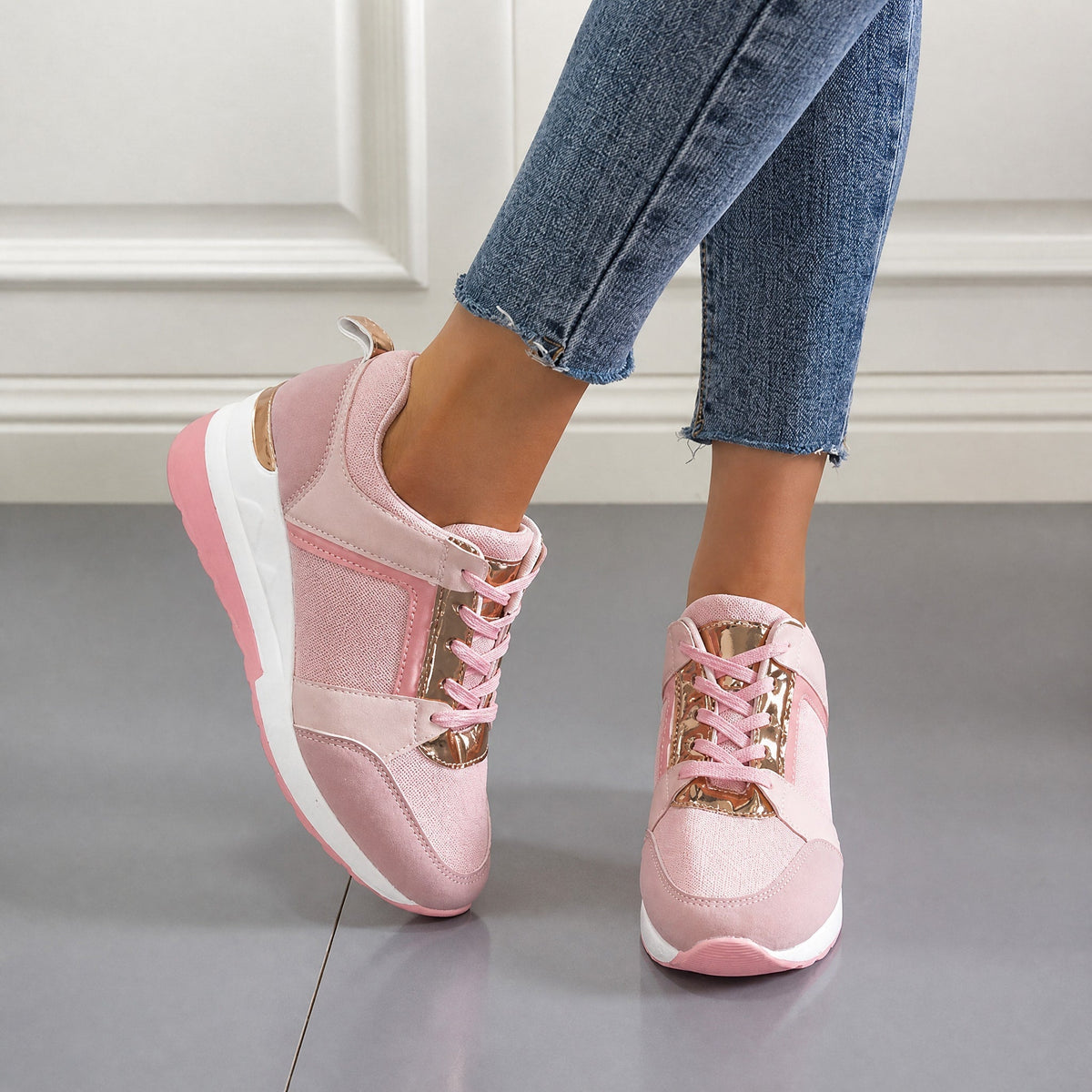 Wiktoria - Women's Supportive Wedge Sneakers with Perforated Panels