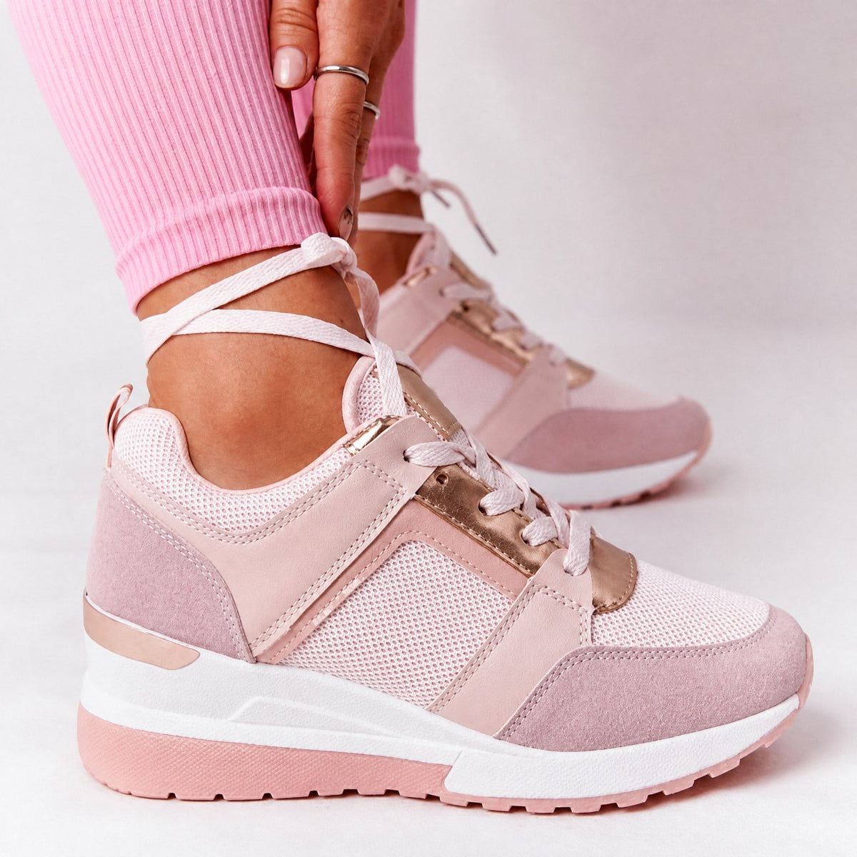 Wiktoria - Women's Supportive Wedge Sneakers with Perforated Panels