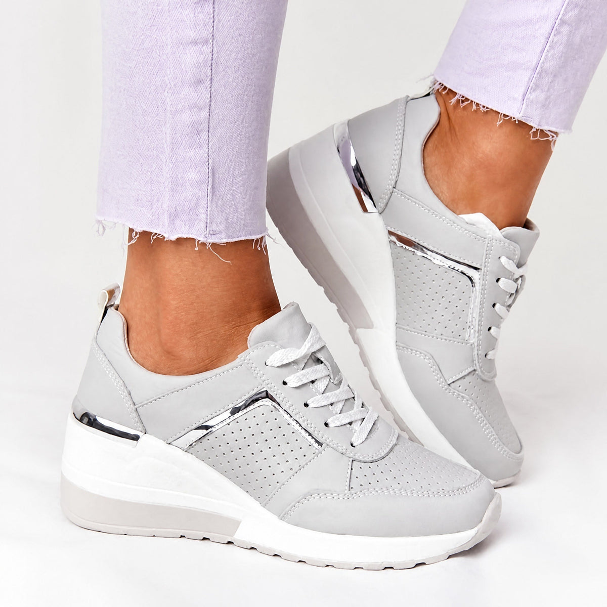 Wiktoria - Women's Supportive Wedge Sneakers with Perforated Panels