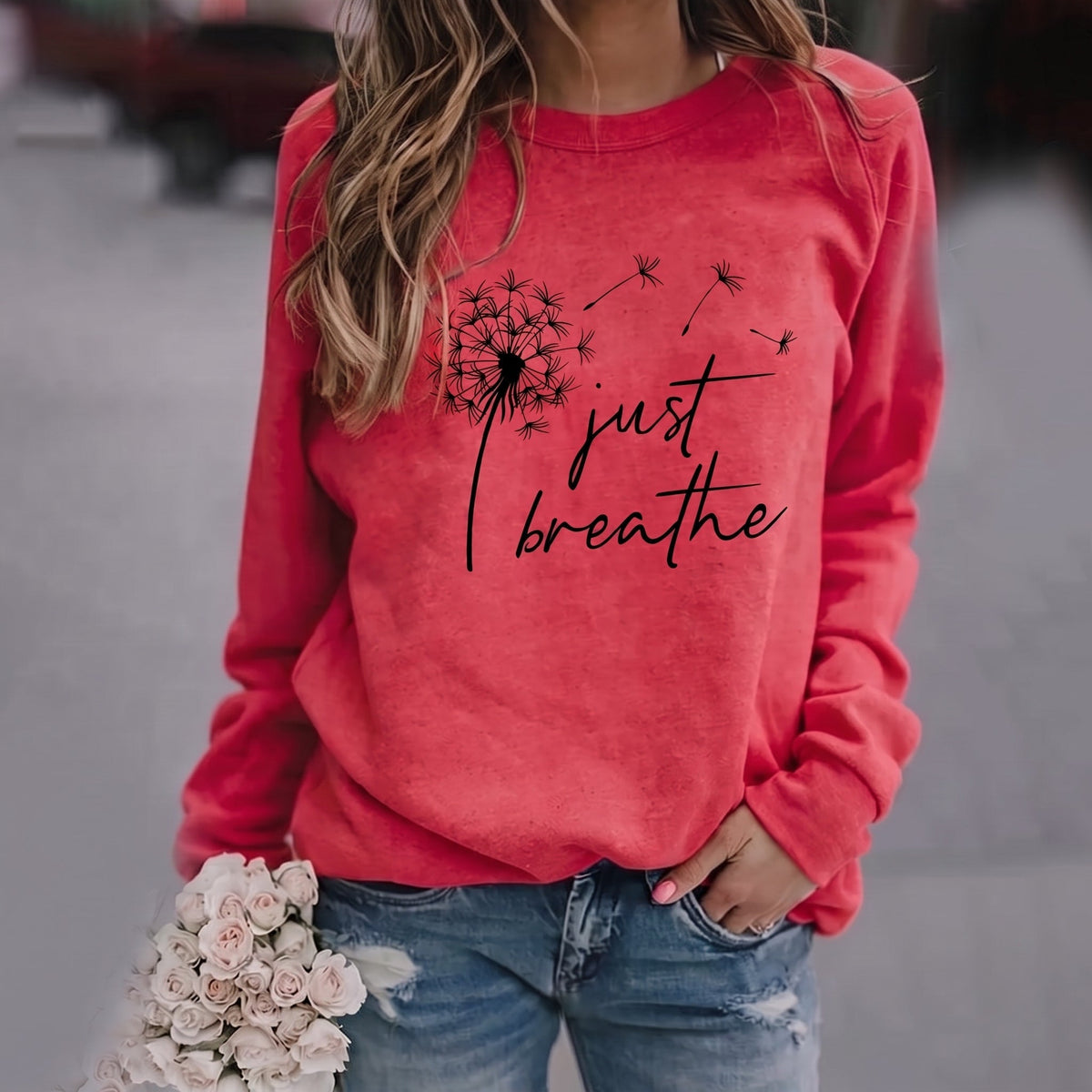 Yarely - Women's Dandelion Print Crew Neck Sweatshirt
