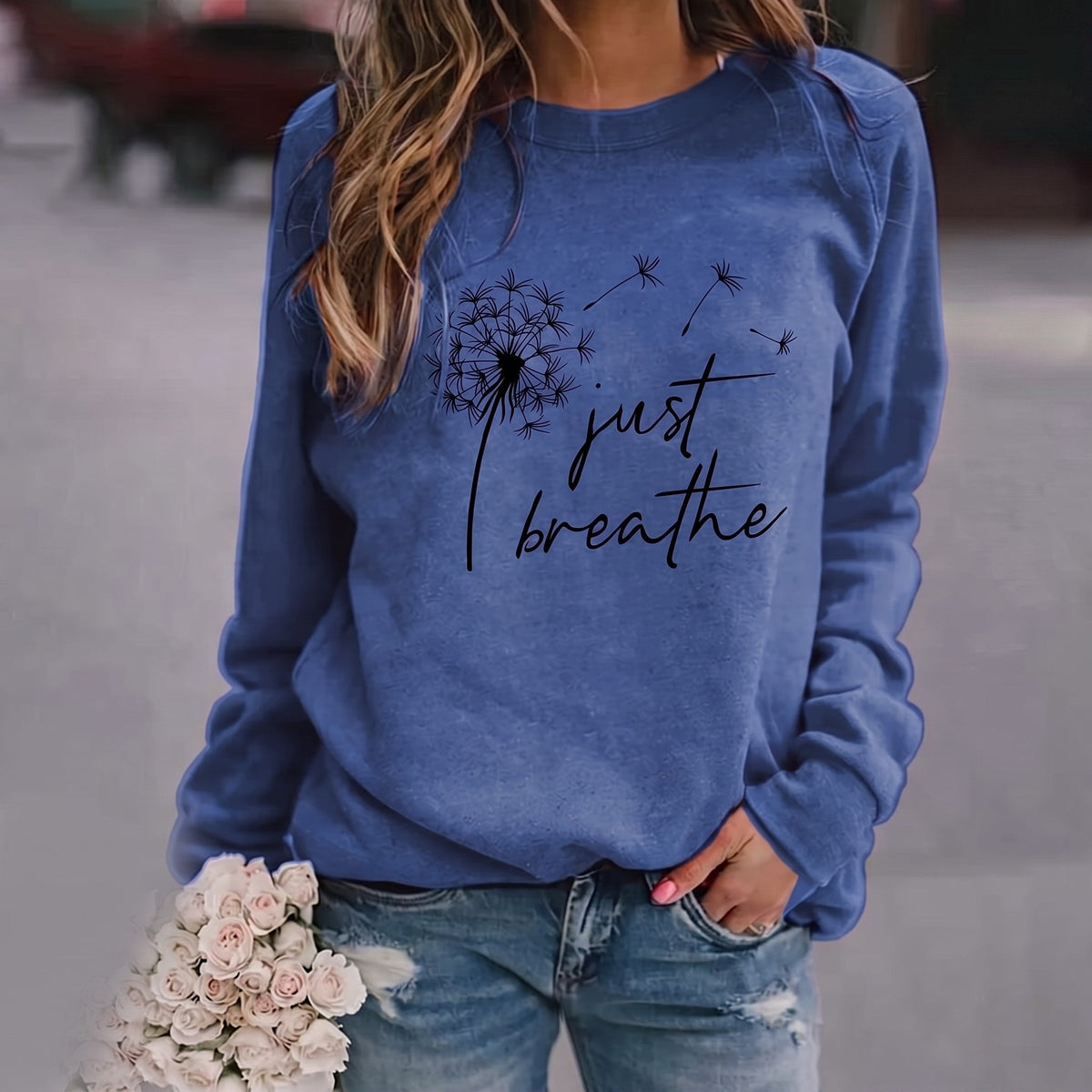 Yarely - Women's Dandelion Print Crew Neck Sweatshirt