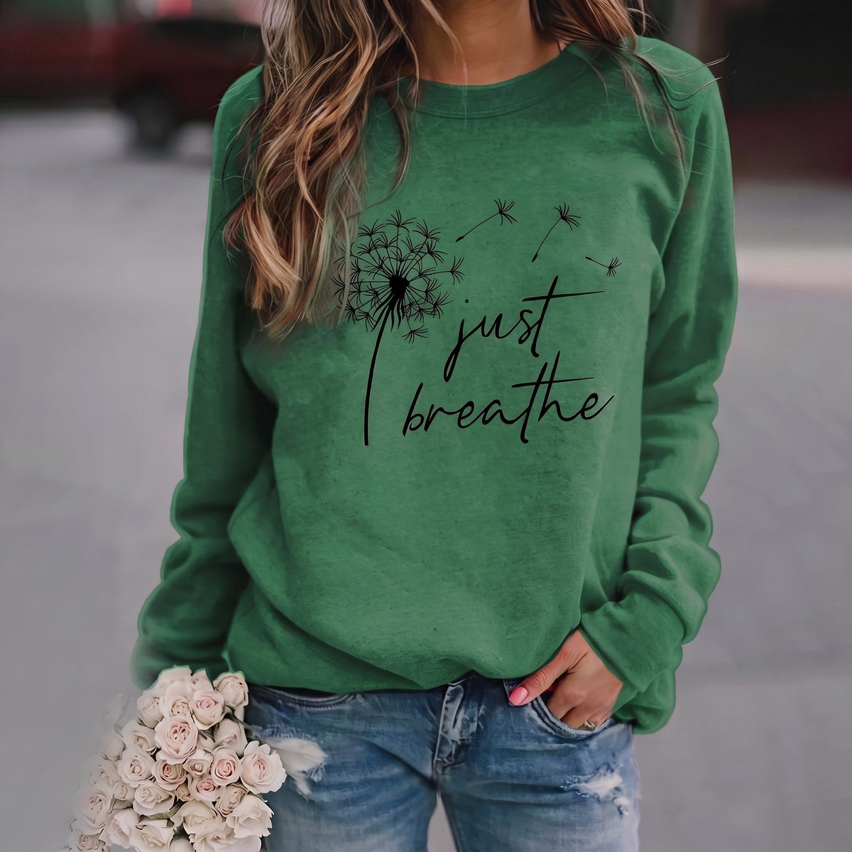 Yarely - Women's Dandelion Print Crew Neck Sweatshirt