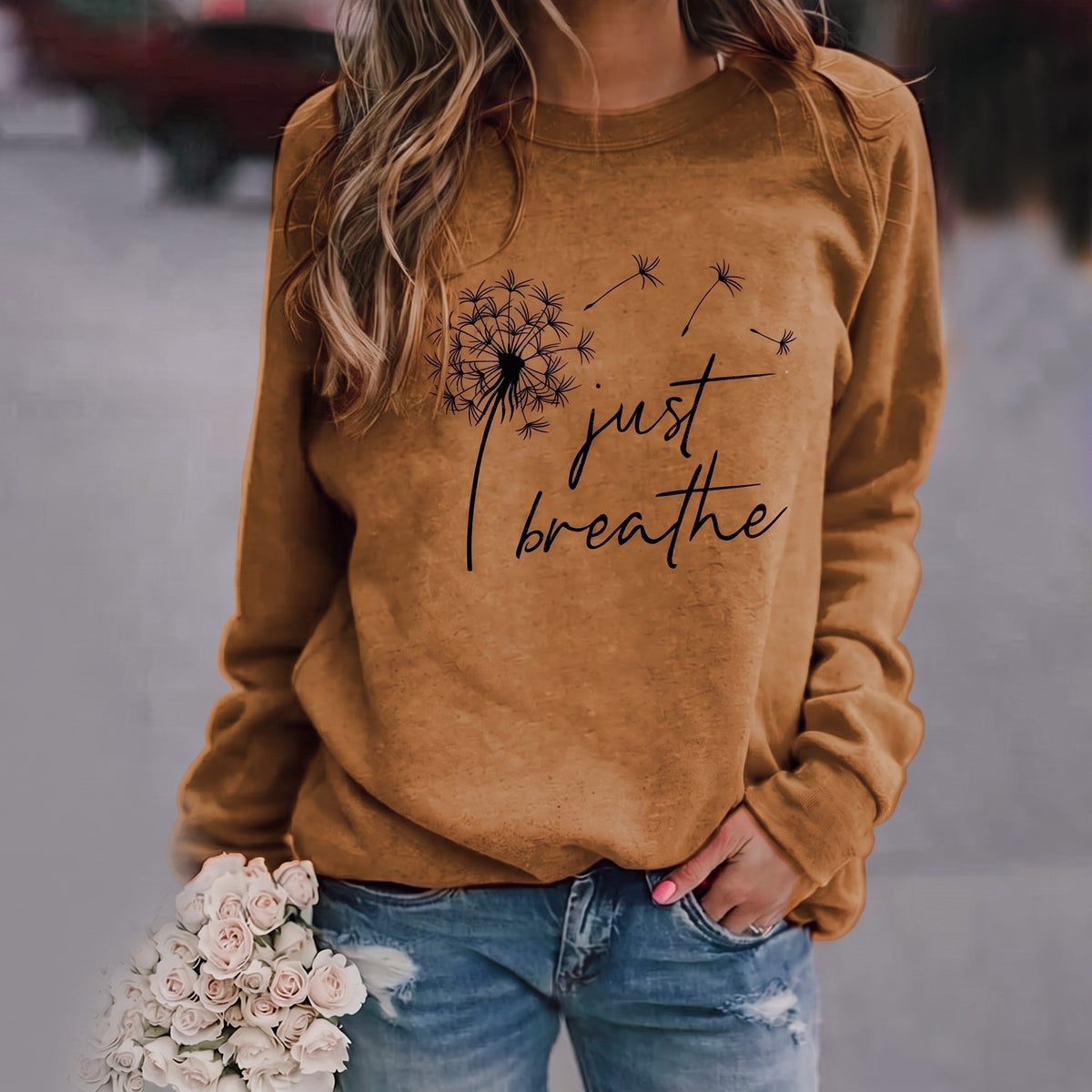 Yarely - Women's Dandelion Print Crew Neck Sweatshirt